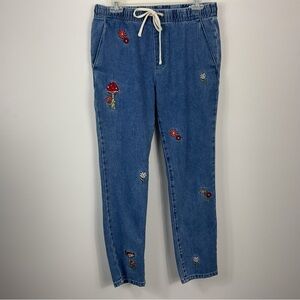 Pacsun Embroidered Slim Floral Mushroom Drawstring Jeans Mens Small